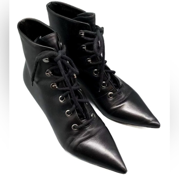 Christian Dior I-Dior Lace-Up Ankle Boots Black Leather 37.5 - Picture 2 of 9